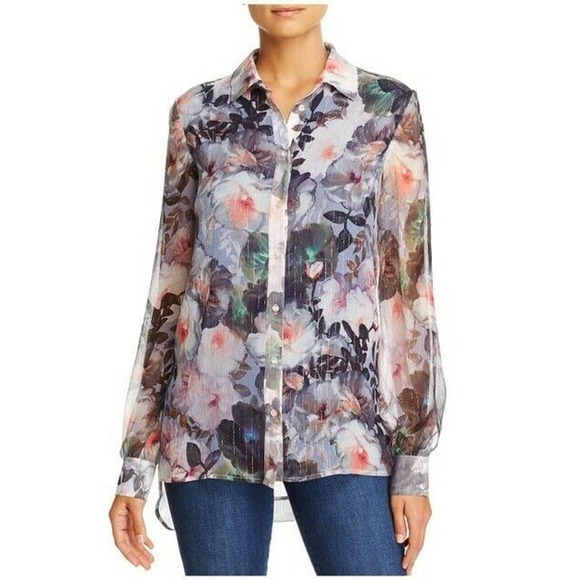 Badgley Mischka Tops - Badgley Mischka Blouse 12 Metallic Pinstripe Flora